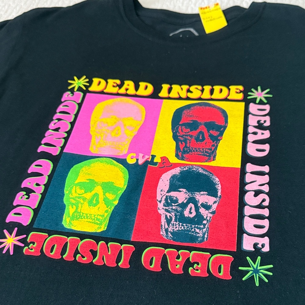 Black Graphic Tee with Colorful Skull Design